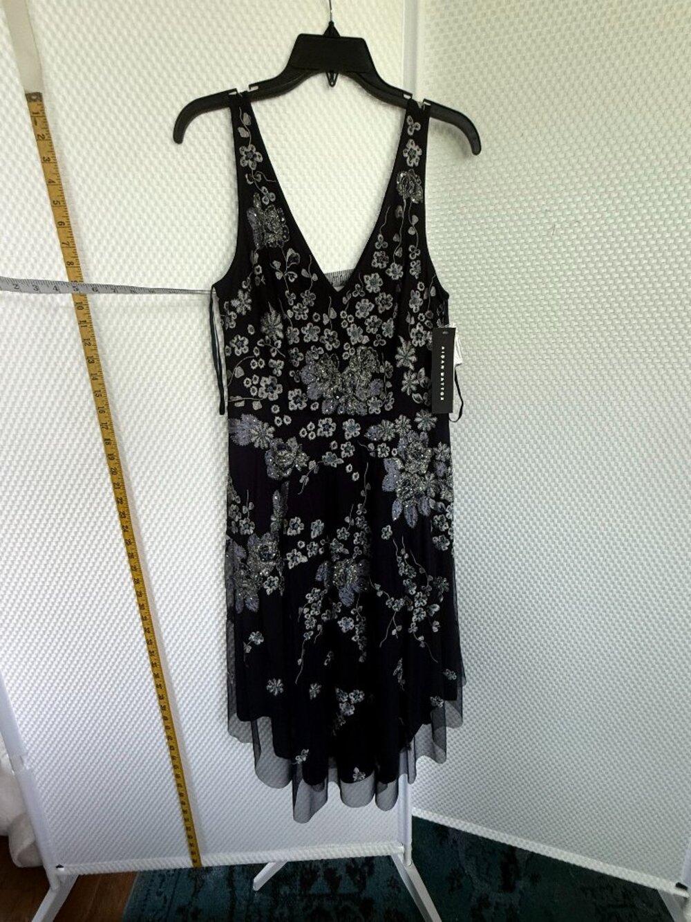 NWT AIDAN MATTOX NAVY EMBROIDERED BEADED DRESS